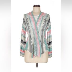 Nic + Zoe Lightweight Linen Cardigan Pastel Pink Stripe Open Front Shawl - M